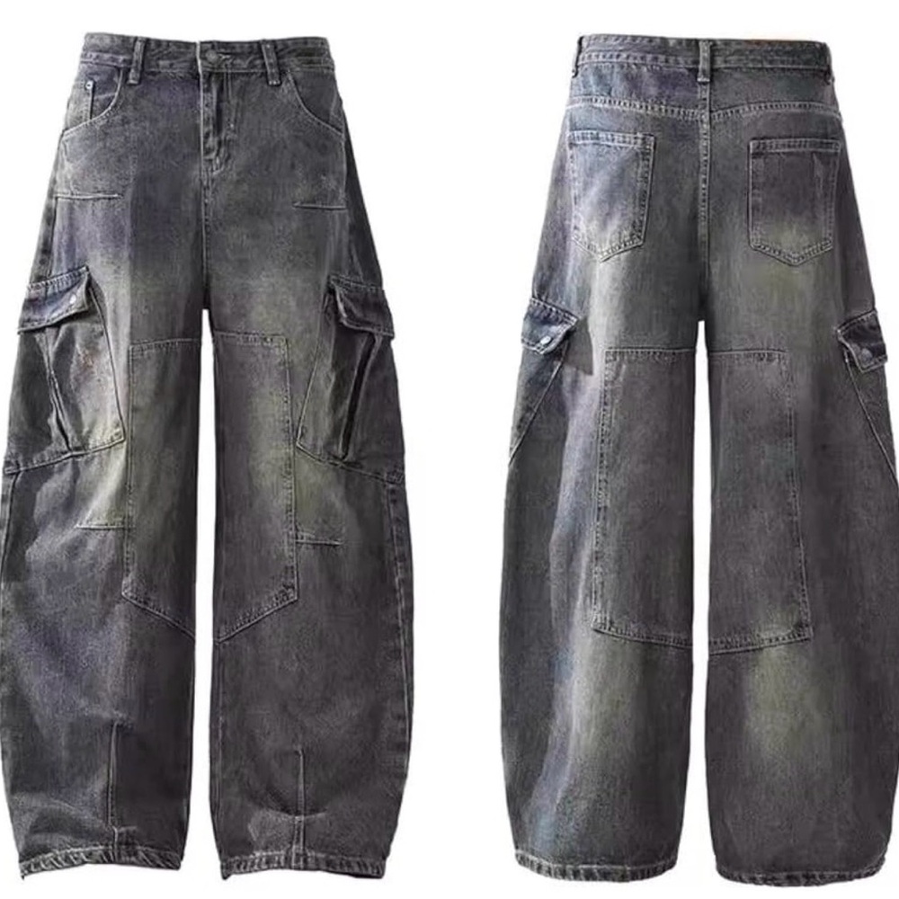 Gray Washed Cargo Jeans